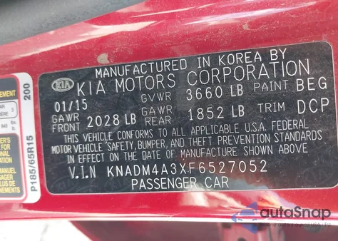 2015 Kia Rio Lx z USA, uszkodzony, nr VIN KNADM4A3XF6527052